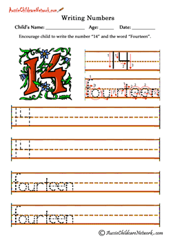 writing out numbers in a paper 14 Fourteen