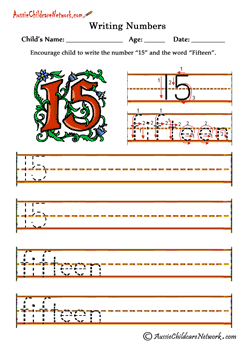learn to write numbers worksheets 15 Fifteen