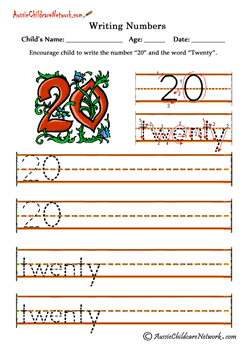 writing numbers printables 20 Twenty
