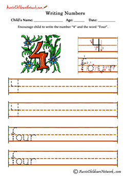 learning to write numbers worksheet 4 Four