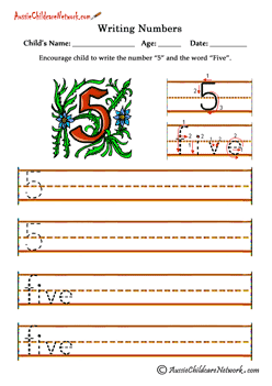writing numbers in word form worksheets 5 Five