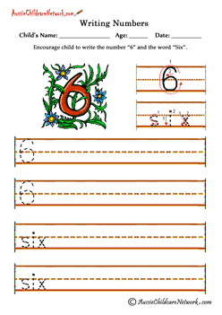 reading and writing numbers worksheets 6 Six