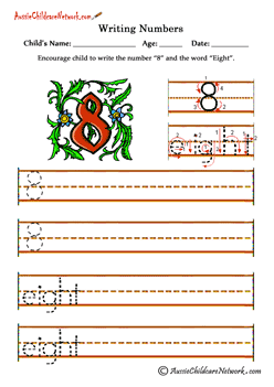 writing numbers in words worksheets 8 Eight