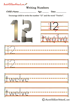 Free writing numbers worksheet 12 Twelve