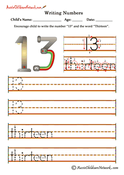 practice writing numbers 13 Thirteen
