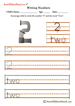 Writing Numbers Worksheets and Printables 2 two