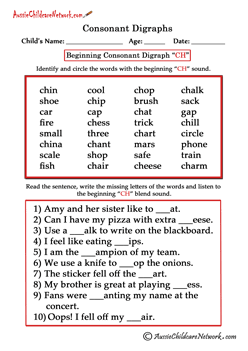 ch digraph worksheets