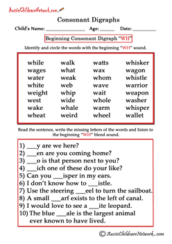 wh digraph worksheets