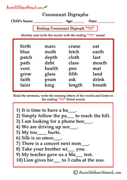 th digraph worksheets