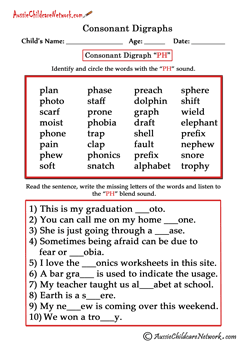 ph consonant digraph worksheets