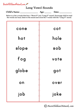 long vowels worksheets