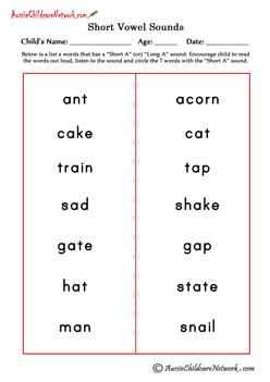 short vowel sounds