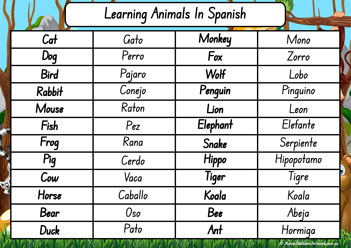 Animals In Different Languages Spanish