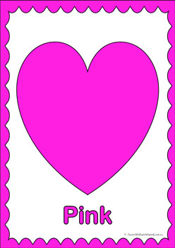 Heart Colours Poster Pink, learning primary colours, learning secondary colours, colour displays, valentines day colouring hearts, heats theme colour posters
