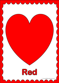 Heart Colours Poster Red, learning primary colours, learning secondary colours, colour displays, valentines day colouring hearts, heats theme colour posters
