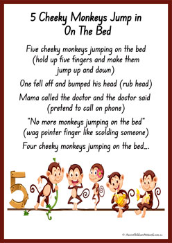 5 Cheeky Monkeys Jumping On The Bed