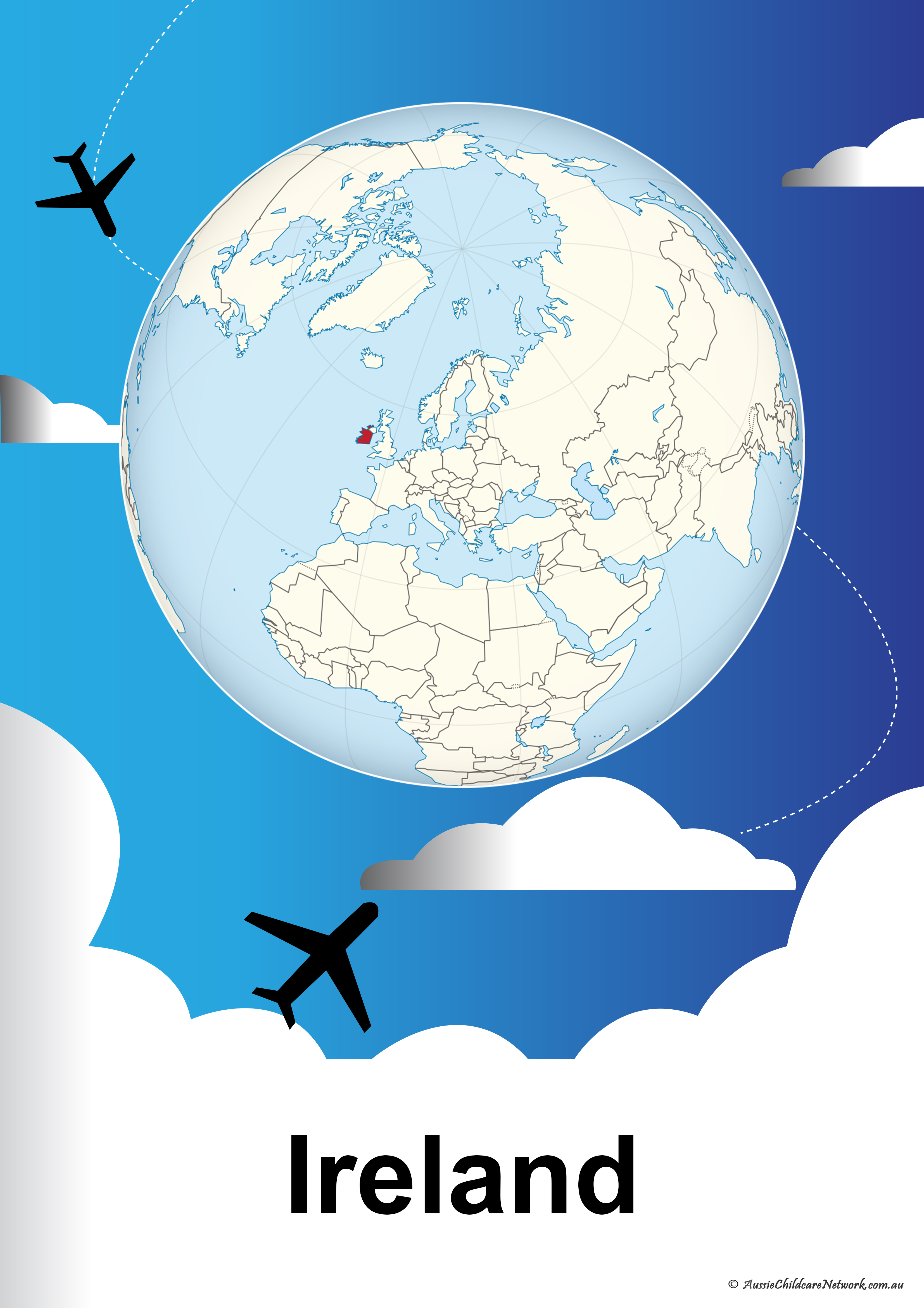 Country Ireland On Globe Poster