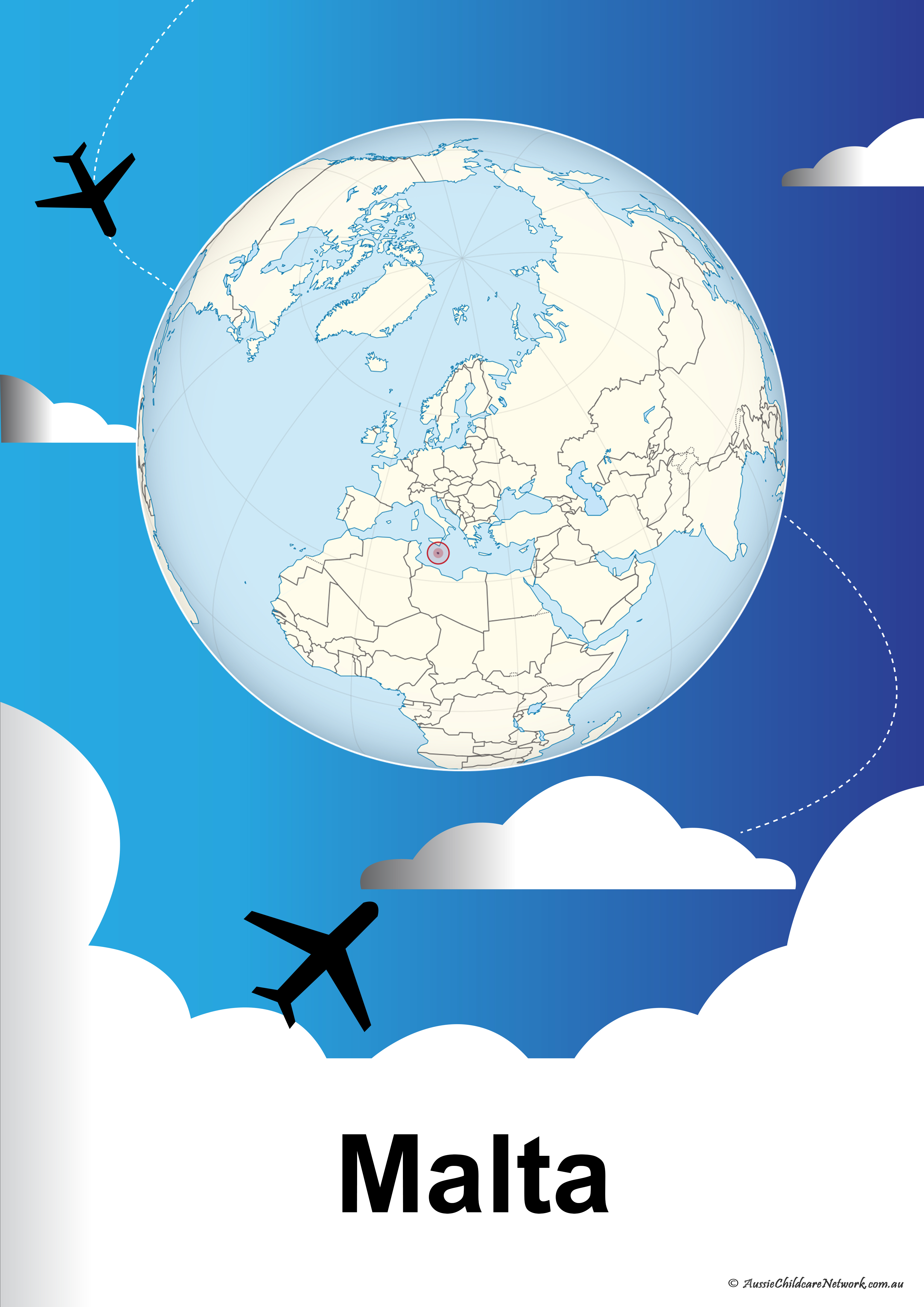 Country Malta On Globe Poster