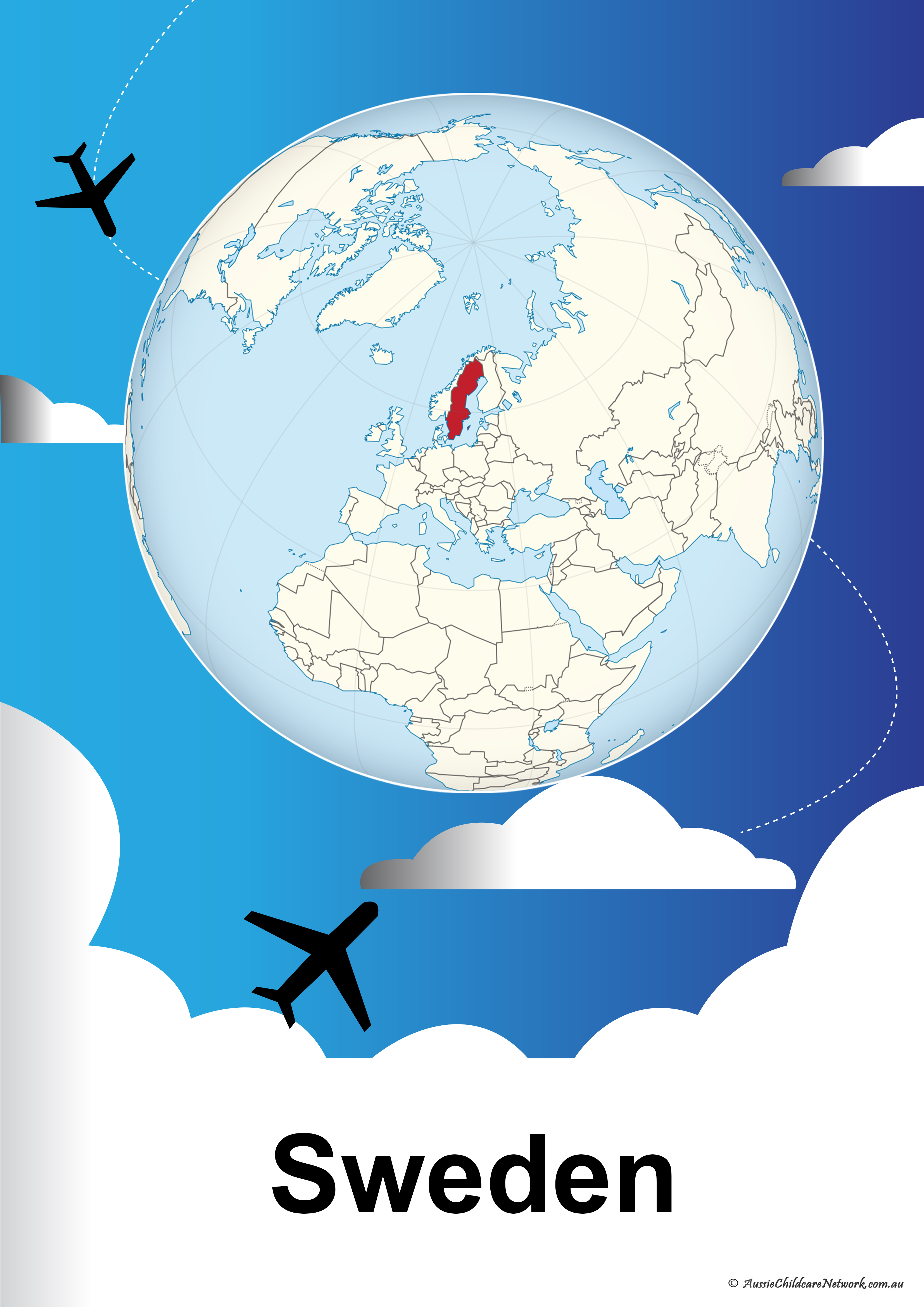 Country Sweden On Globe Poster