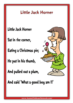 Little Jack Horner Rhymes Worksheets