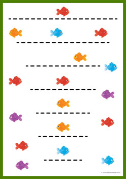 Tracing Lines Worksheets Fish 9, pre-writing lines