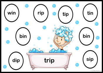 Rhyme Bubbles 13, three-letter rhyming words worksheets