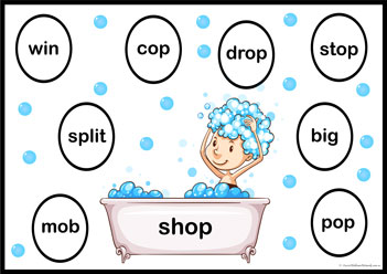 Rhyme Bubbles 15, three-letter rhyming words worksheets for preschoolers