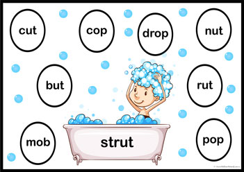Rhyme Bubbles 16, three-letter rhyming words worksheets for kindergarten