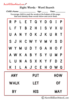 First Grade Sight Word Search - Aussie Childcare Network