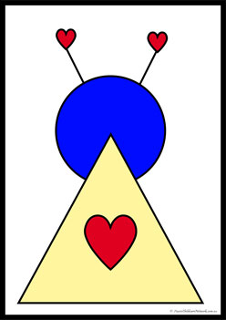 Love Bug Shapes triangle matching shapes, 2d shape worksheet for preschool