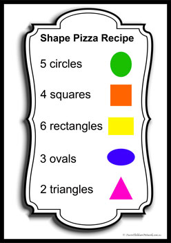 My Shape Pizza Set1, shape pizza worksheet, counting shapes, menu shape pizza, learning shapes and numbers for preschoolers