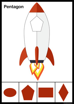 Rocket Shadow Match Pentagon, 2d shapes for children