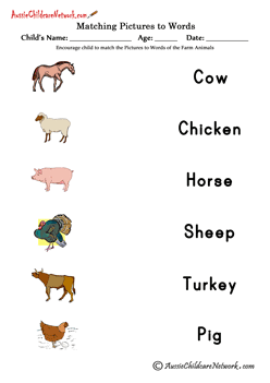 pictures words Farm Animals