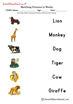 matching pictures to words of Mammals