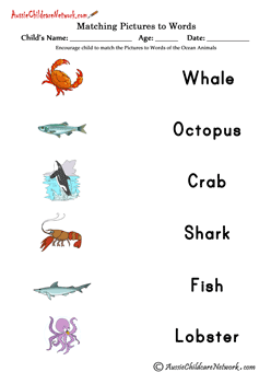 picture words Ocean Animals
