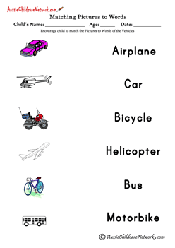 words pictures printables Vehicles
