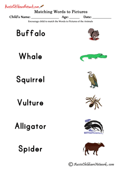 matching words and pictures of Animals
