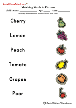 match word to picture worksheets Fruits