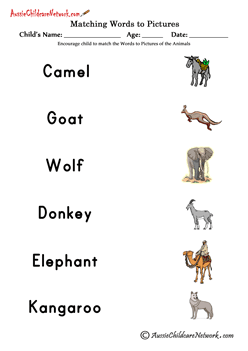 matching words to pictures mammals