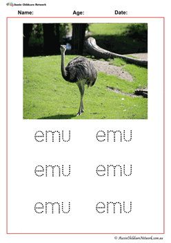 Tracing Vocabulary Worksheet Emu
