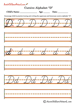 Cursive handwriting sheets D d