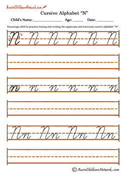 handwriting practice worksheets Nn