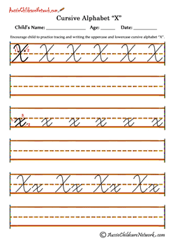 tracing Cursive letters worksheets X x