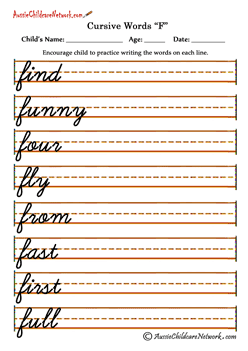Cursive Words alphabet letters to trace F f
