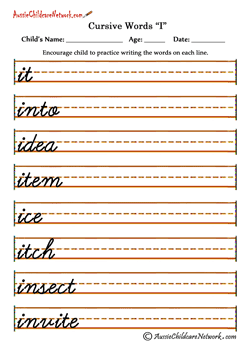 cursive Words practice sheets I i