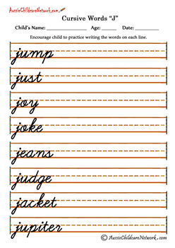 cursive handwriting worksheets J j