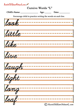 Cursive letter tracing words Ll