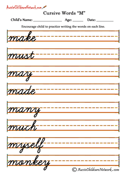 cursive handwriting practice sheets Mm