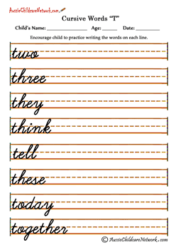 Cursive Words alphabet practice sheets Tt