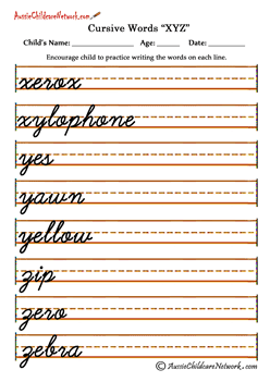 tracing Cursive letters worksheets XYZ